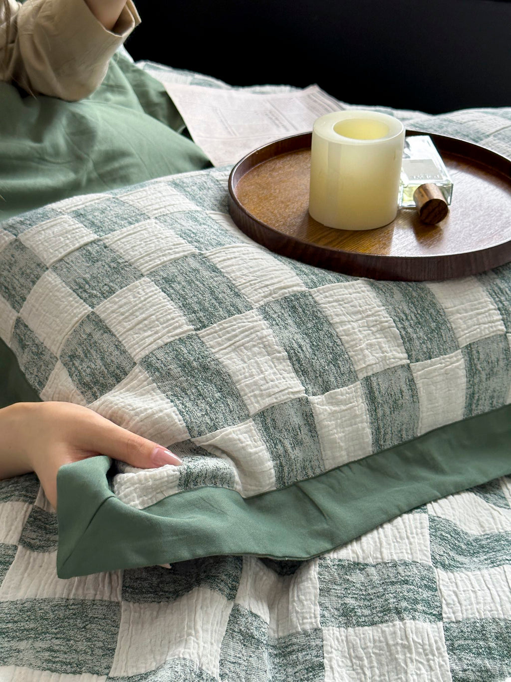 Sage Loft Check Cotton Jacquard Duvet Cover original reference image 7