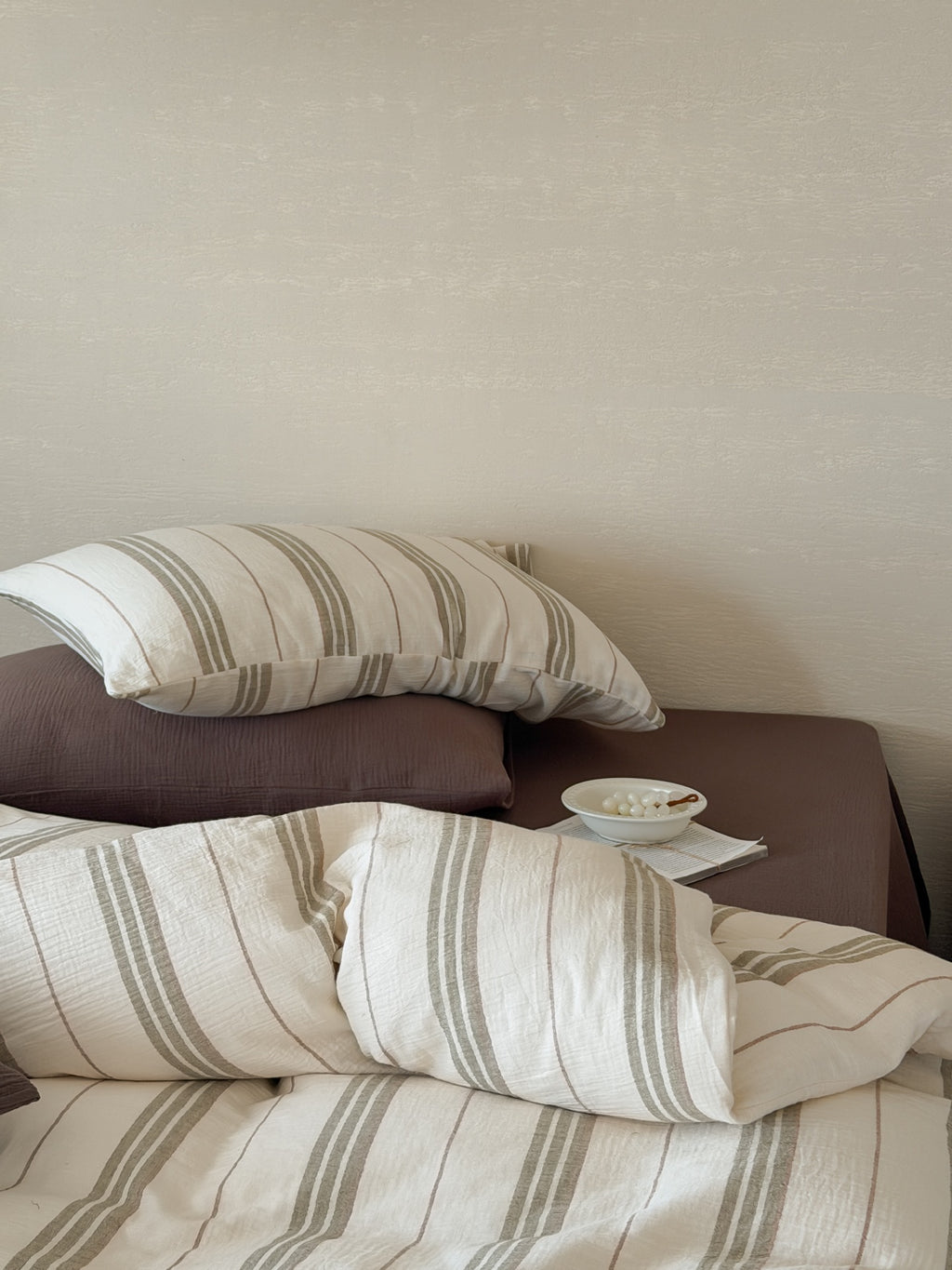 Sage Meadow Stripe Cotton Muslin Duvet Cover original reference image 1