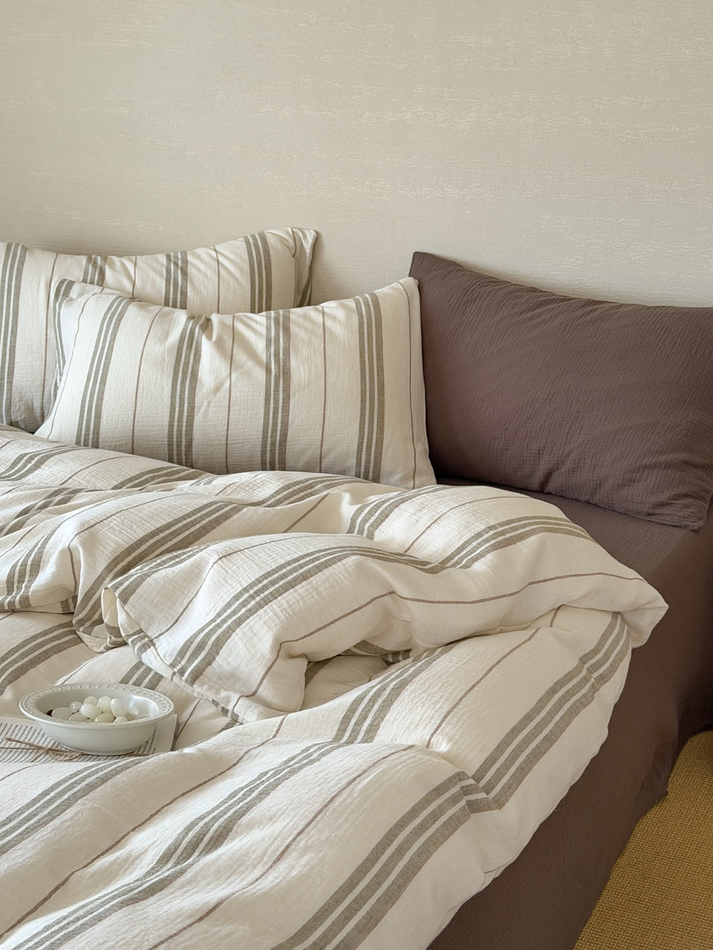 Sage Meadow Stripe Cotton Muslin Duvet Cover original reference image 3