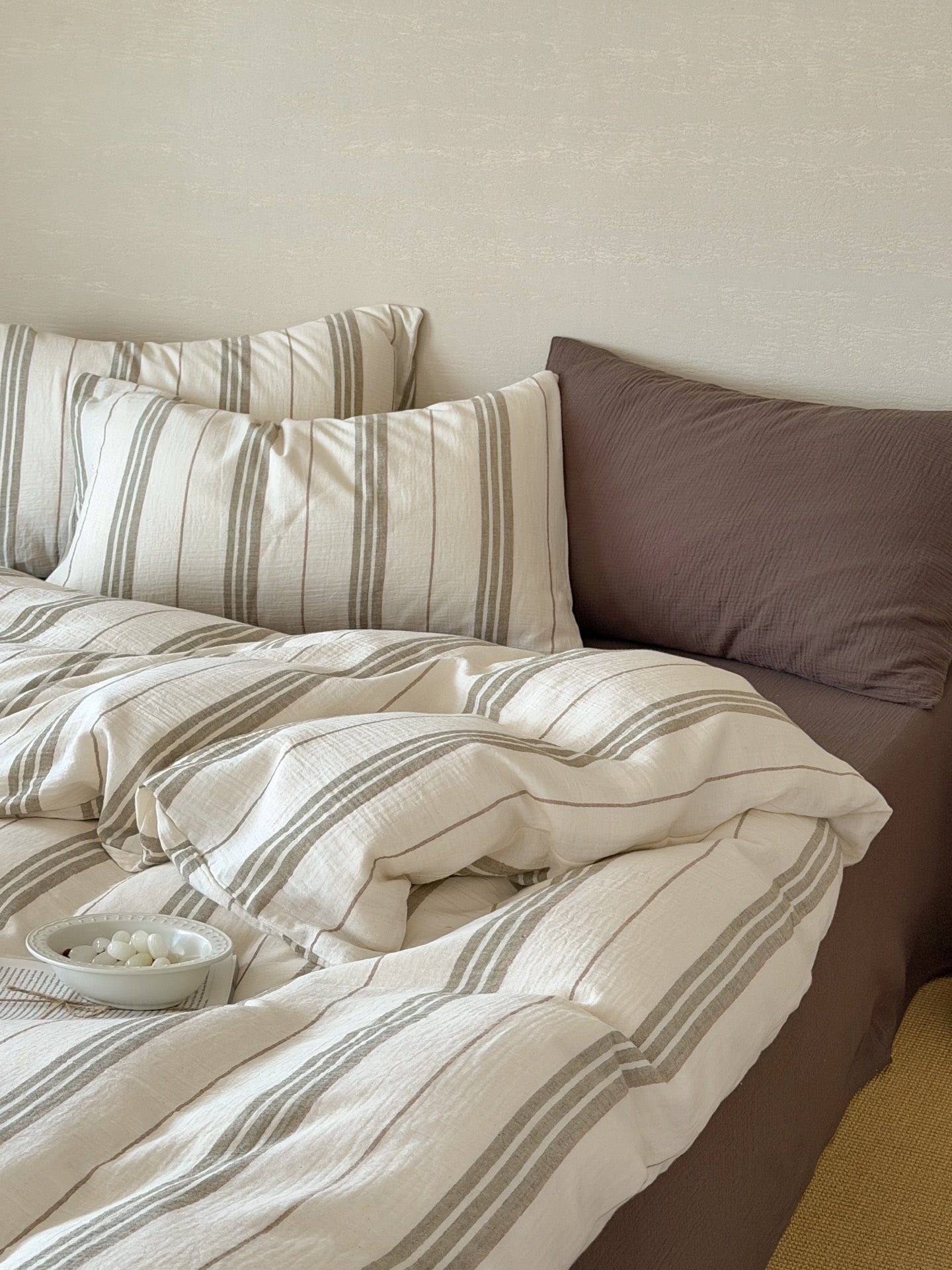 Sage Meadow Stripe Cotton Muslin Duvet Cover original reference image 3