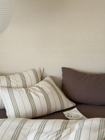 Sage Meadow Stripe Cotton Muslin Duvet Cover original reference image 4