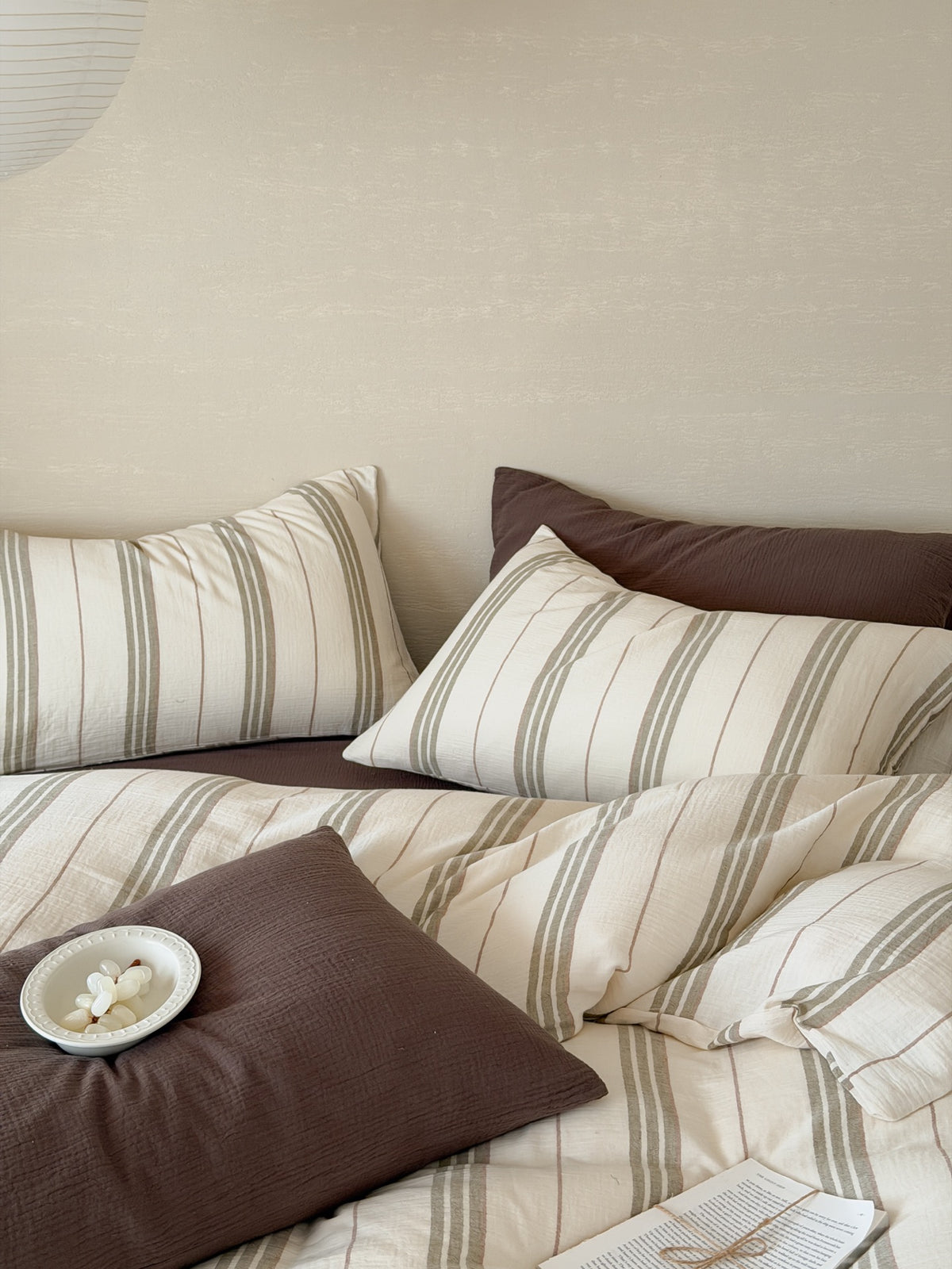 Sage Meadow Stripe Cotton Muslin Duvet Cover original reference image 5