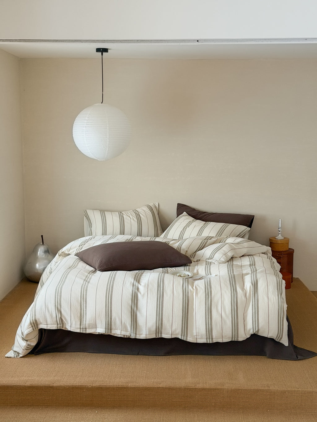 Sage Meadow Stripe Cotton Muslin Duvet Cover original reference image 7
