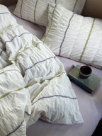 Sage Mist Grid Jacquard Cotton Duvet Cover original reference image 6