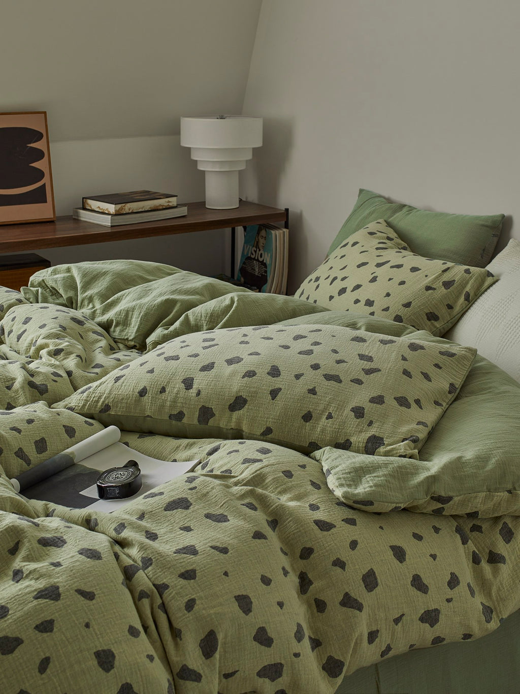Sage Pebble Cotton Muslin Duvet Cover original reference image 1