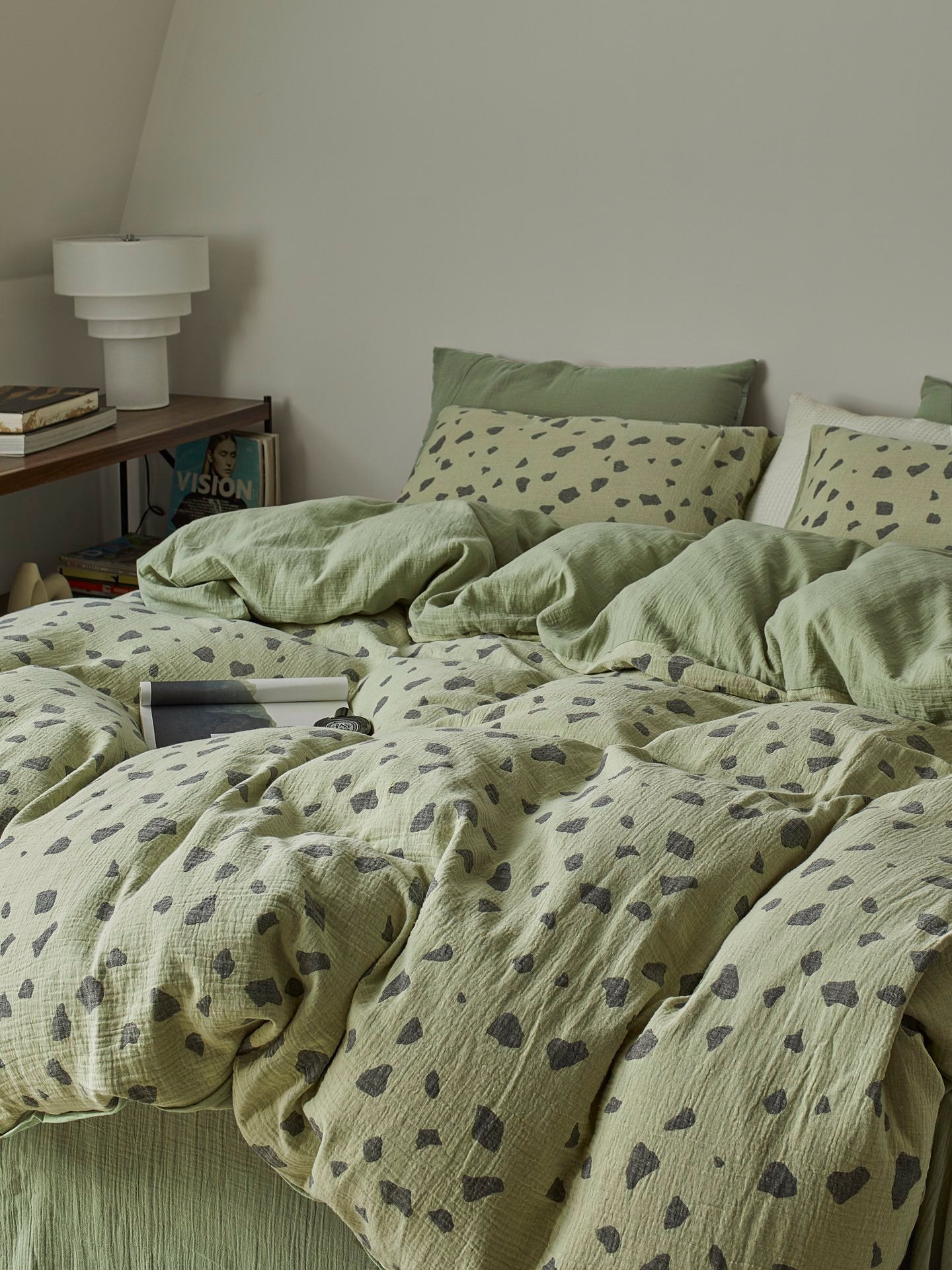 Sage Pebble Cotton Muslin Duvet Cover original reference image 4