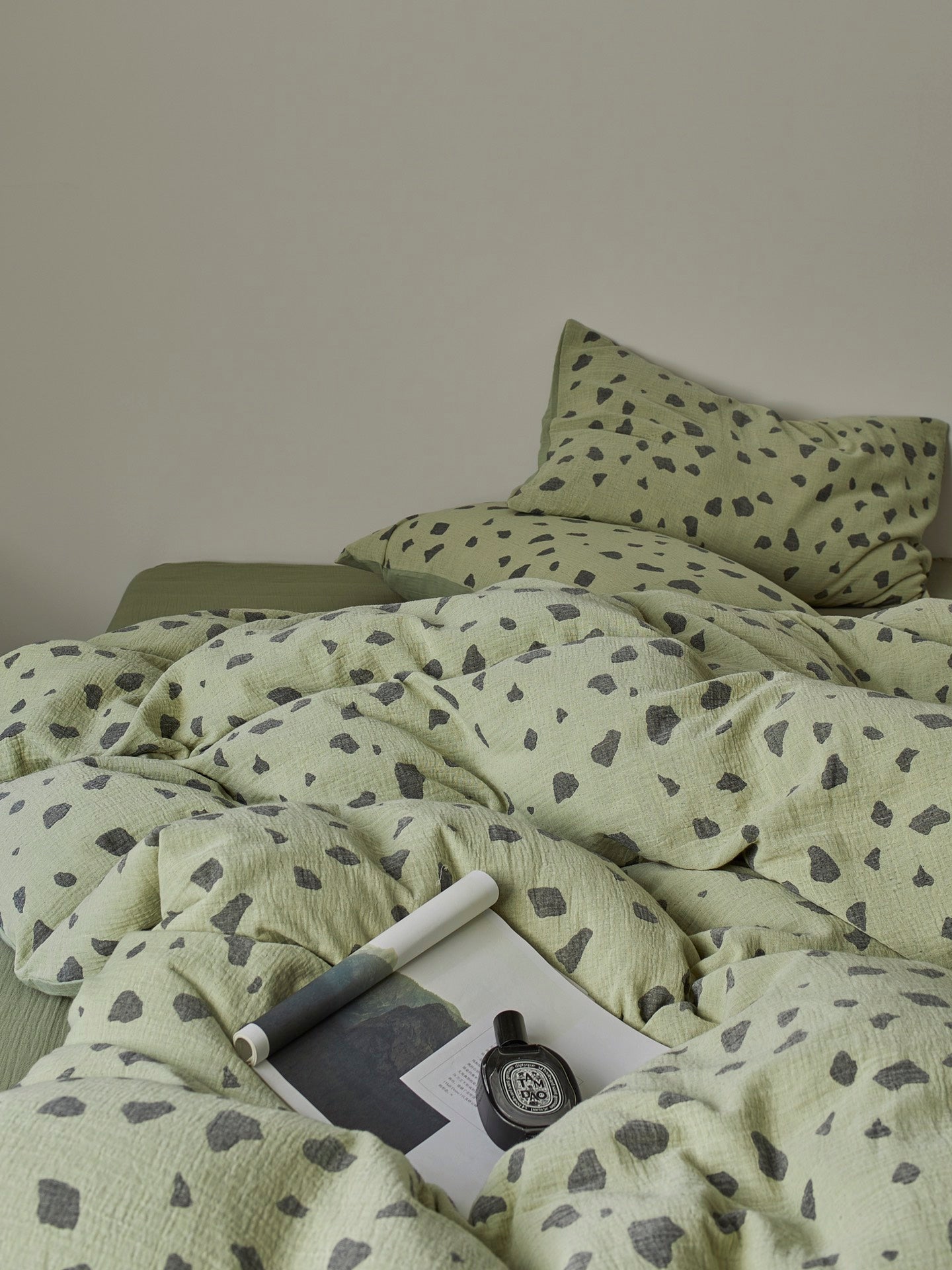 Sage Pebble Cotton Muslin Duvet Cover original reference image 5