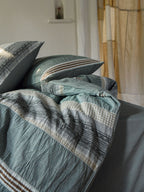 Sage Terracotta Stripe Jacquard Cotton Duvet Cover original reference image 2