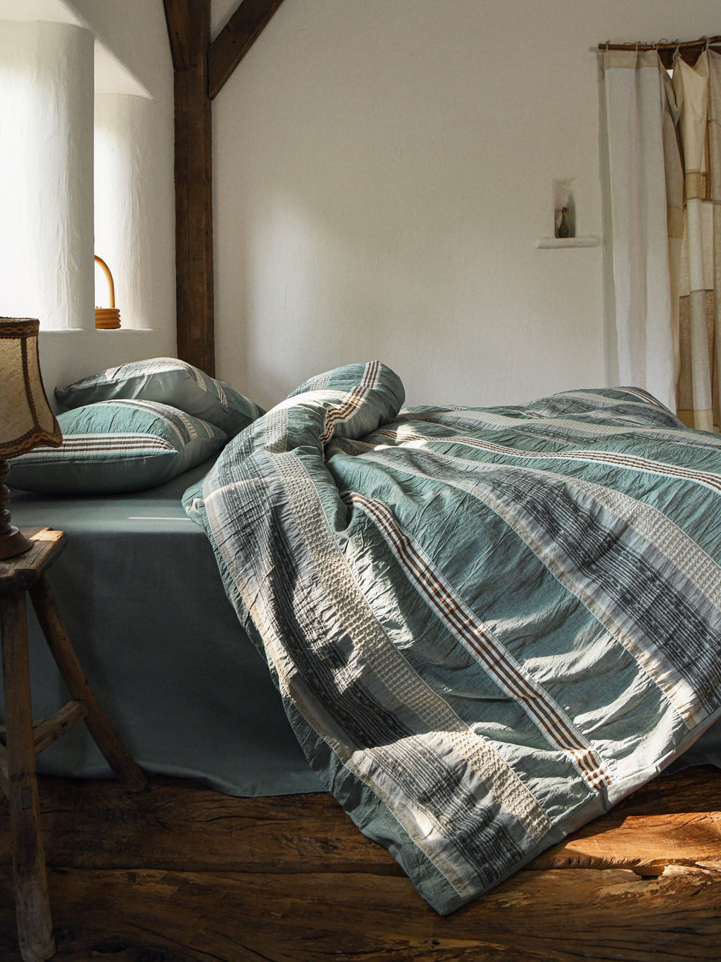 Sage Terracotta Stripe Jacquard Cotton Duvet Cover original reference image 3