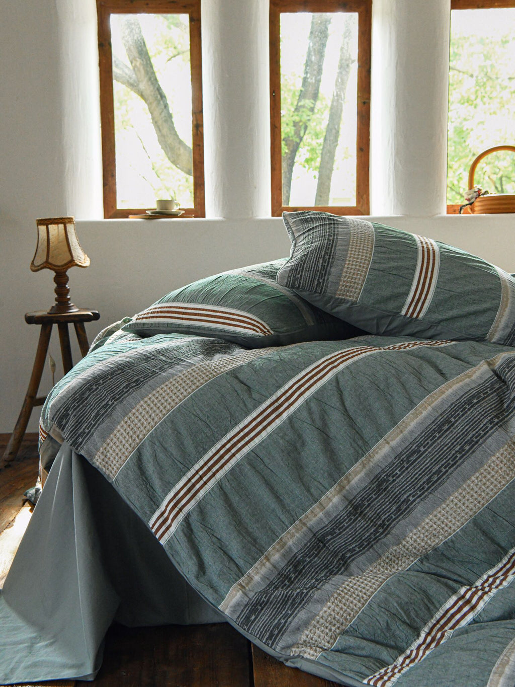 Sage Terracotta Stripe Jacquard Cotton Duvet Cover original reference image 4