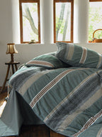 Sage Terracotta Stripe Jacquard Cotton Duvet Cover original reference image 4