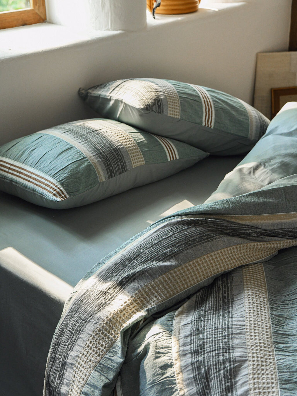 Sage Terracotta Stripe Jacquard Cotton Duvet Cover original reference image 5