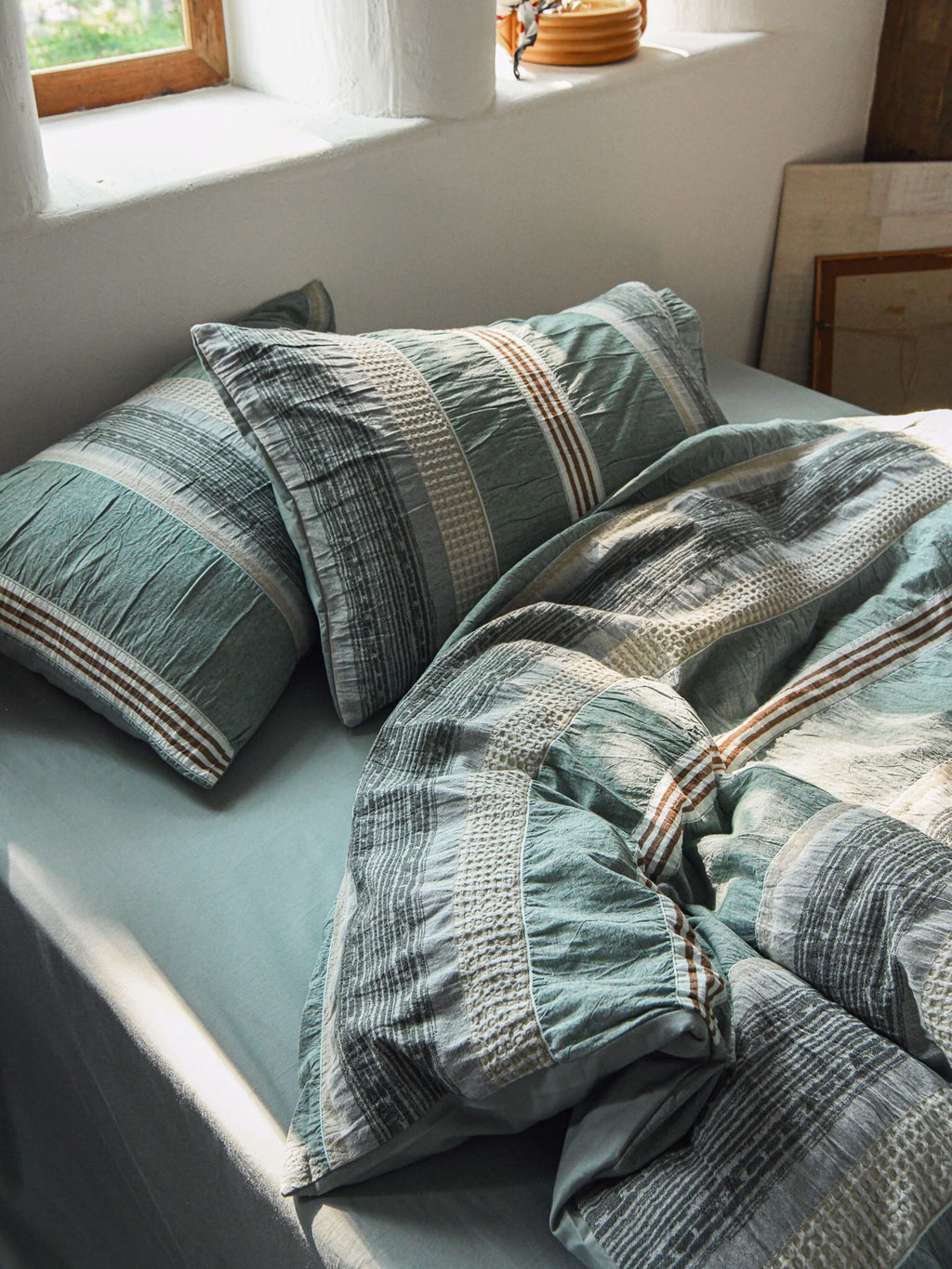 Sage Terracotta Stripe Jacquard Cotton Duvet Cover original reference image 7