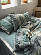 Sage Terracotta Stripe Jacquard Cotton Duvet Cover original reference image 7