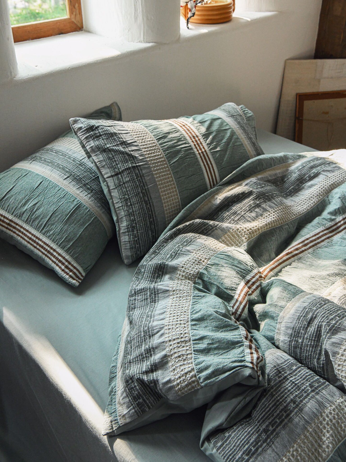 Sage Terracotta Stripe Jacquard Cotton Duvet Cover original reference image 7