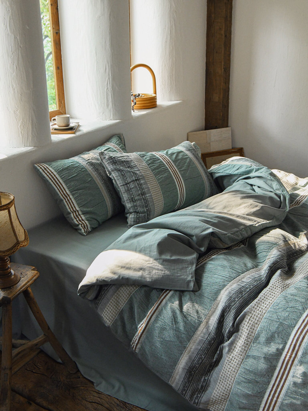 Sage Terracotta Stripe Jacquard Cotton Duvet Cover original reference image 8