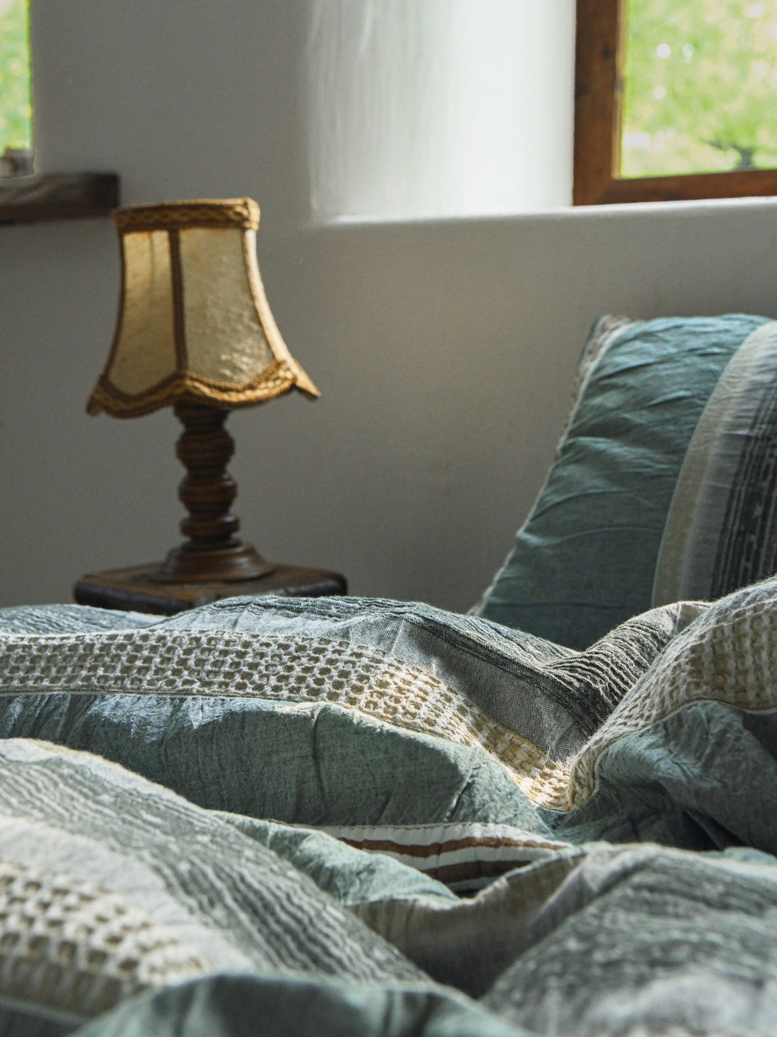 Sage Terracotta Stripe Jacquard Cotton Duvet Cover original reference image 9