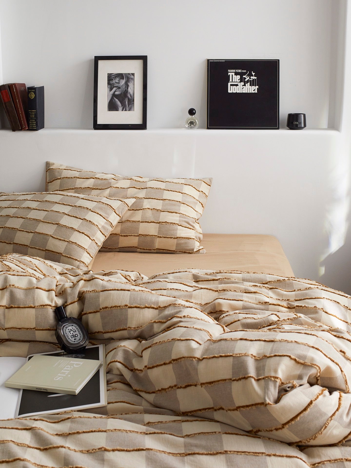 Sandstone Fringe Check Cotton Clipped Jacquard Duvet Cover original reference image 1