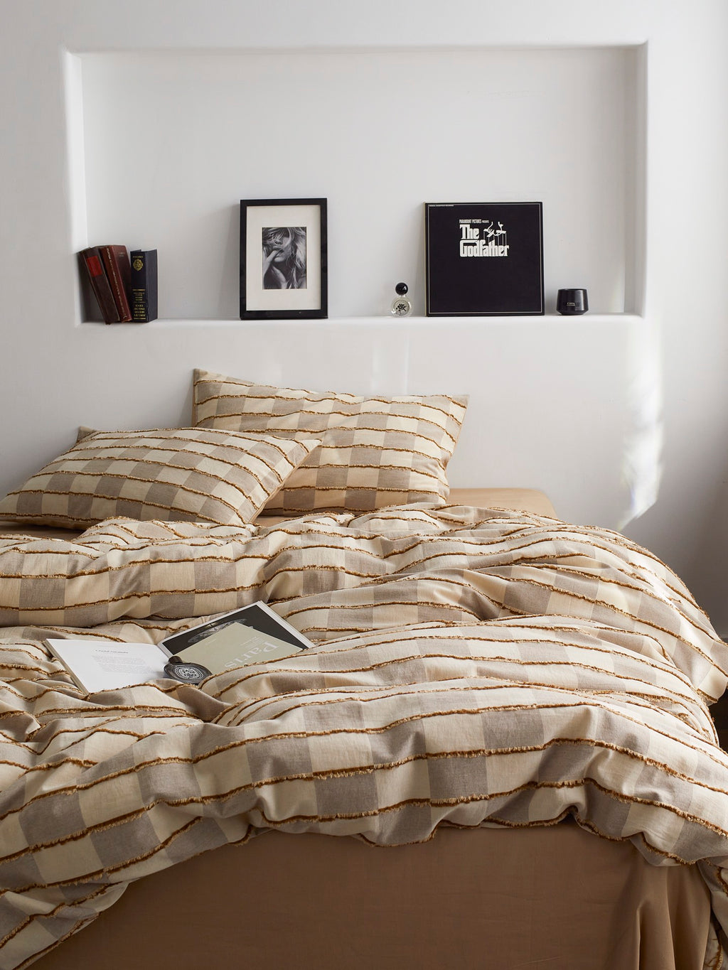 Sandstone Fringe Check Cotton Clipped Jacquard Duvet Cover original reference image 2