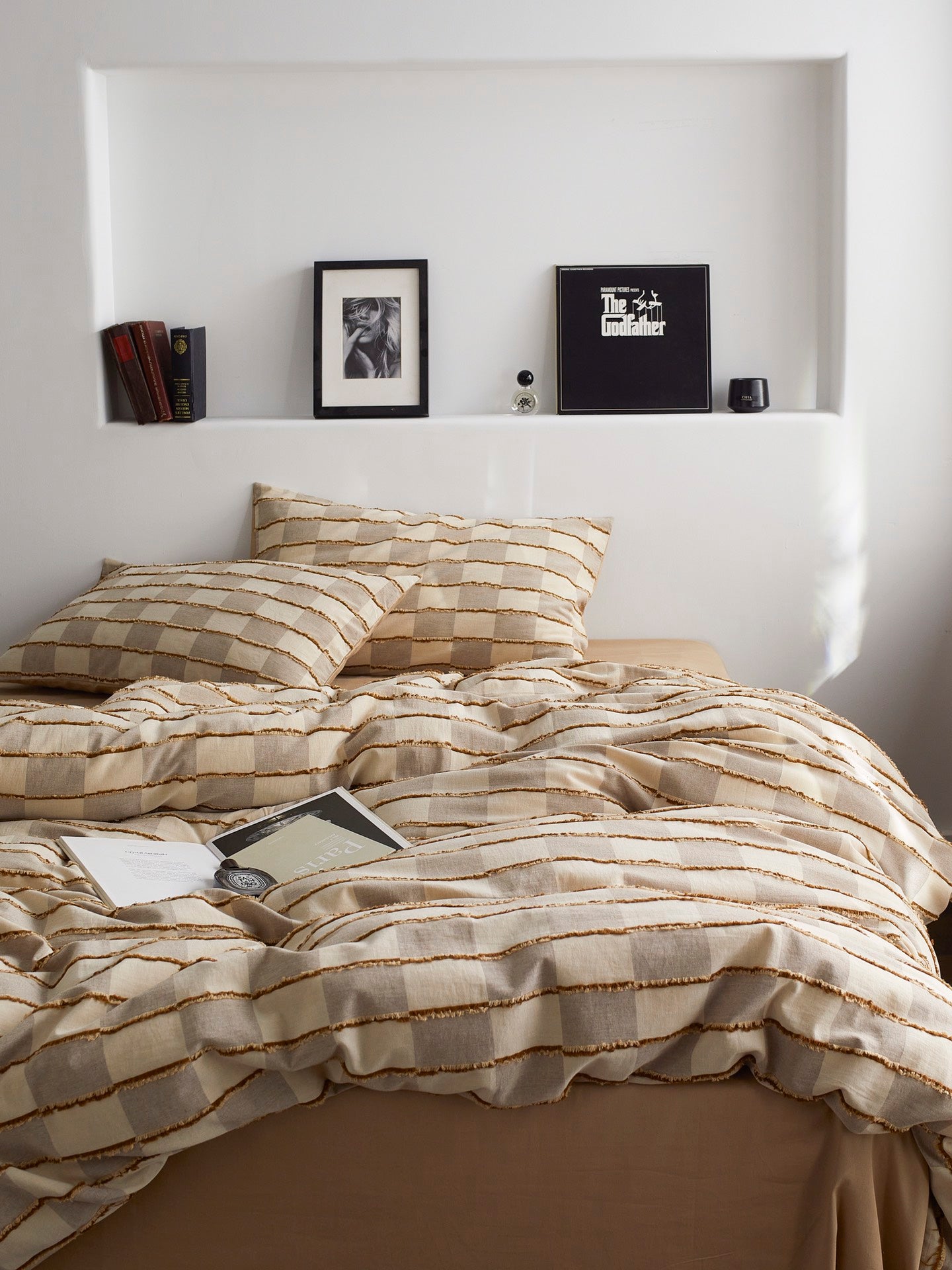 Sandstone Fringe Check Cotton Clipped Jacquard Duvet Cover original reference image 2