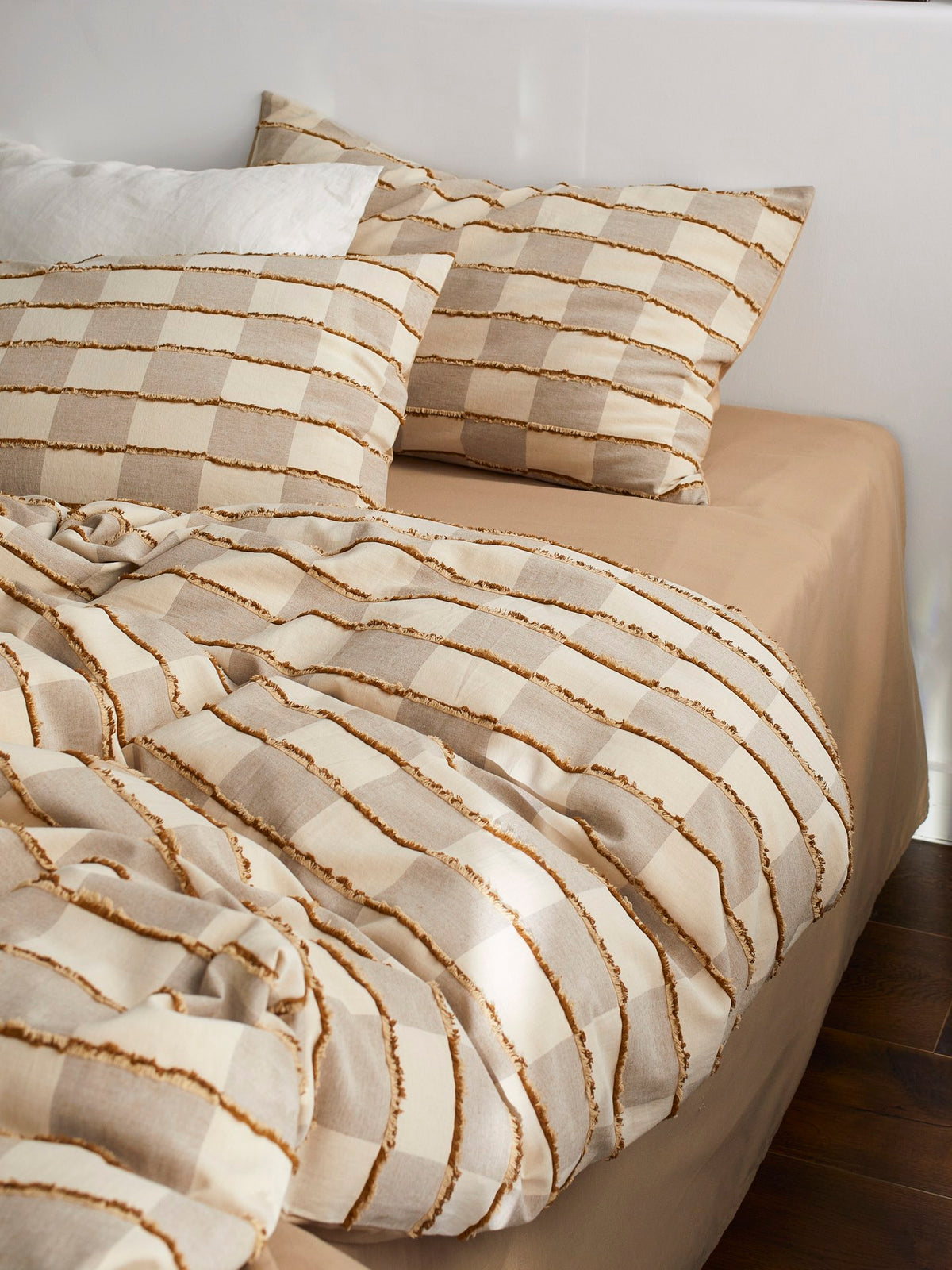 Sandstone Fringe Check Cotton Clipped Jacquard Duvet Cover original reference image 3