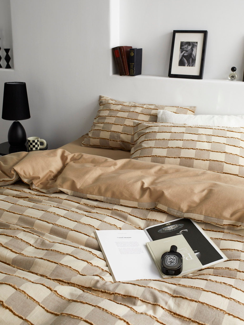 Sandstone Fringe Check Cotton Clipped Jacquard Duvet Cover original reference image 4