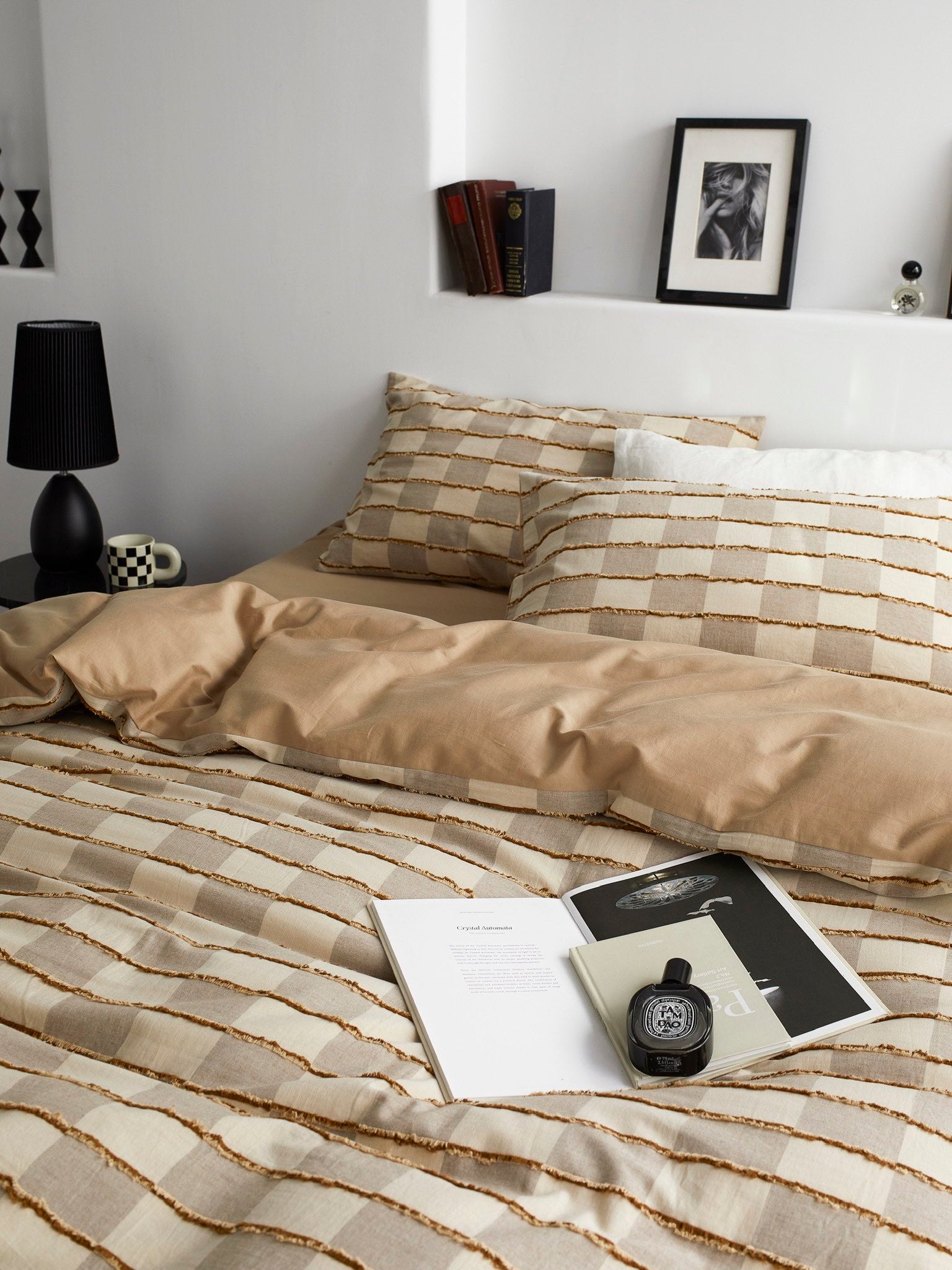 Sandstone Fringe Check Cotton Clipped Jacquard Duvet Cover original reference image 4