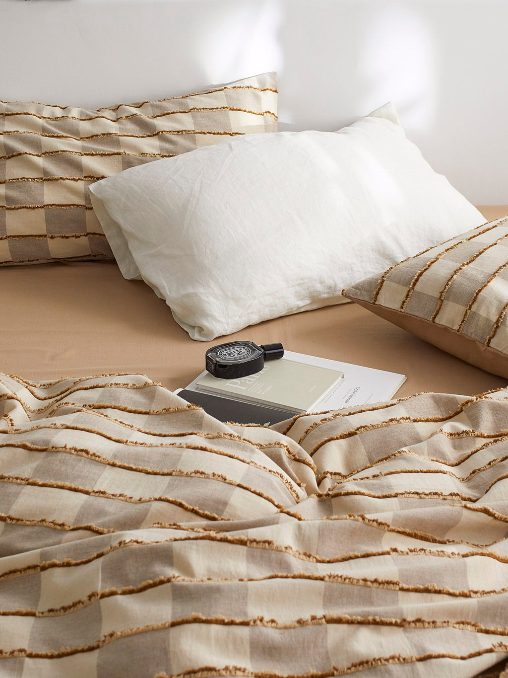 Sandstone Fringe Check Cotton Clipped Jacquard Duvet Cover original reference image 5