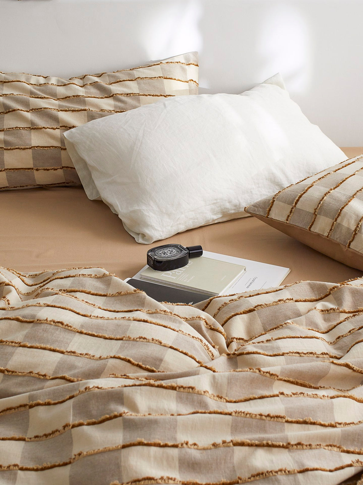Sandstone Fringe Check Cotton Clipped Jacquard Duvet Cover original reference image 5