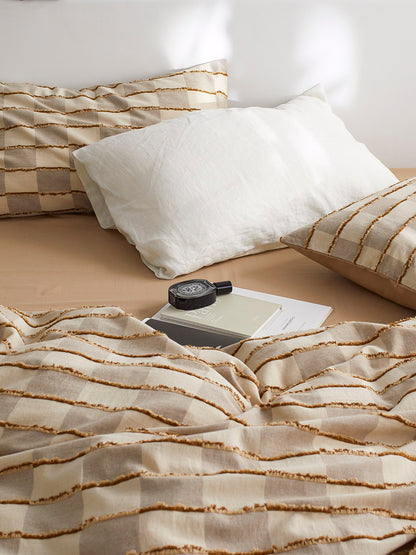 Sandstone Fringe Check Cotton Clipped Jacquard Duvet Cover original reference image 5