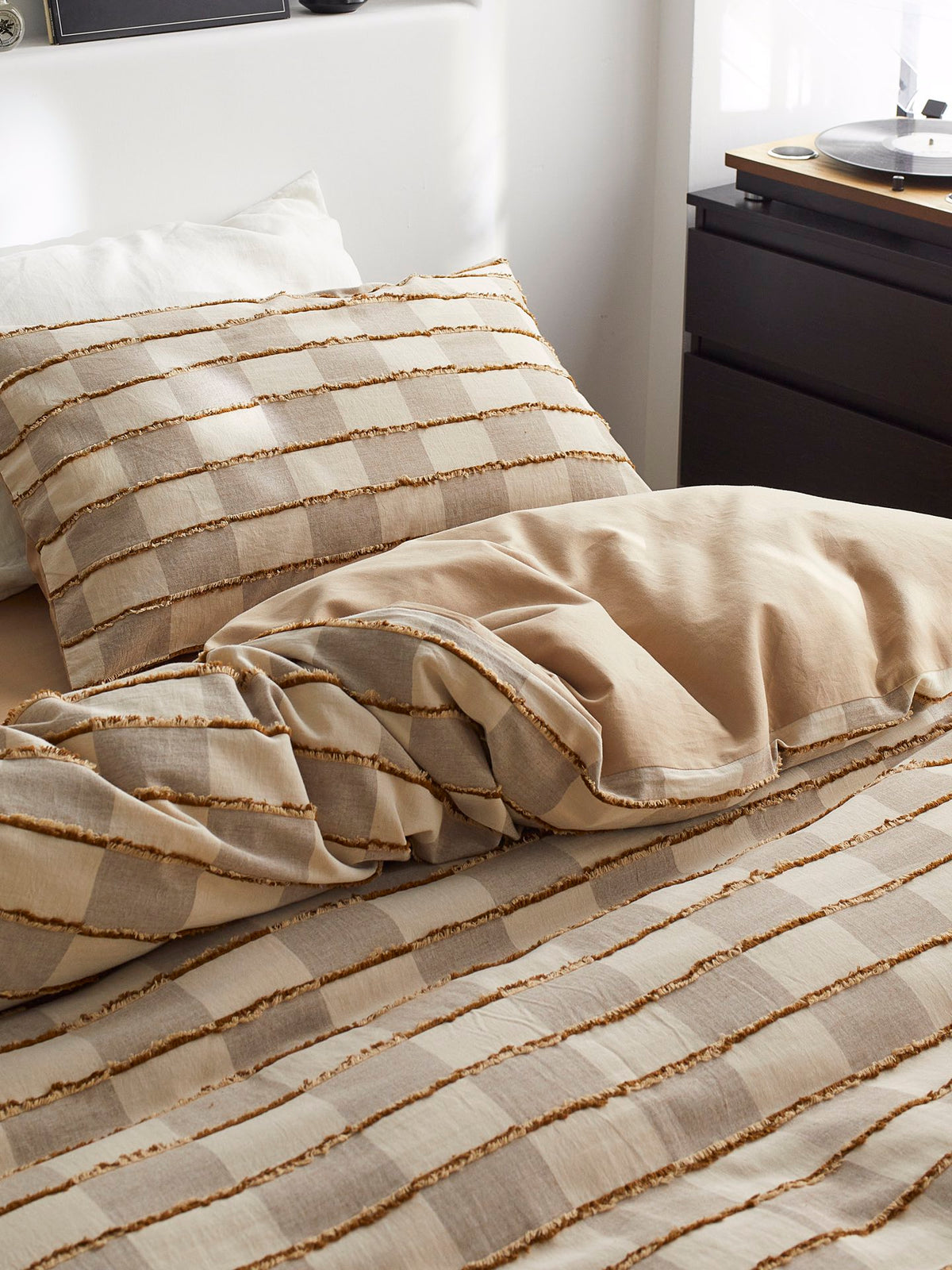 Sandstone Fringe Check Cotton Clipped Jacquard Duvet Cover original reference image 6