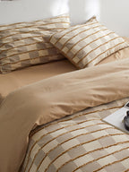 Sandstone Fringe Check Cotton Clipped Jacquard Duvet Cover original reference image 7