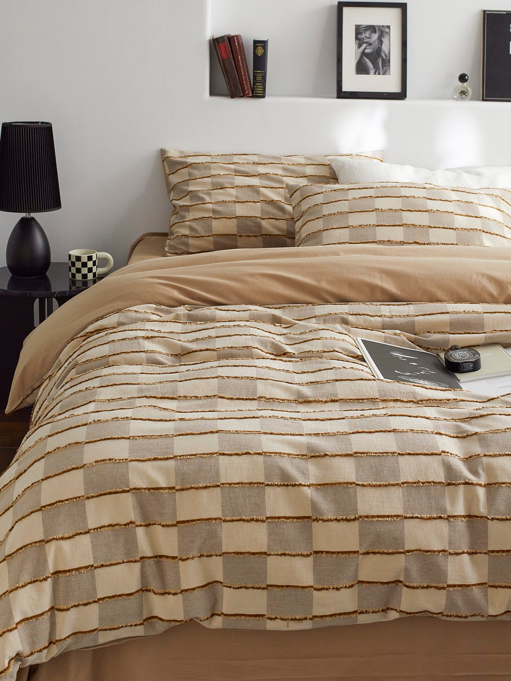 Sandstone Fringe Check Cotton Clipped Jacquard Duvet Cover original reference image 8