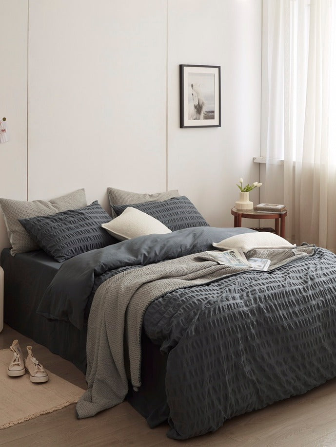 Slate Harbor Cotton Seersucker Duvet Cover original reference image 2