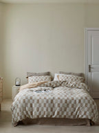 Stone Loft Check Cotton Jacquard Duvet Cover original reference image 1