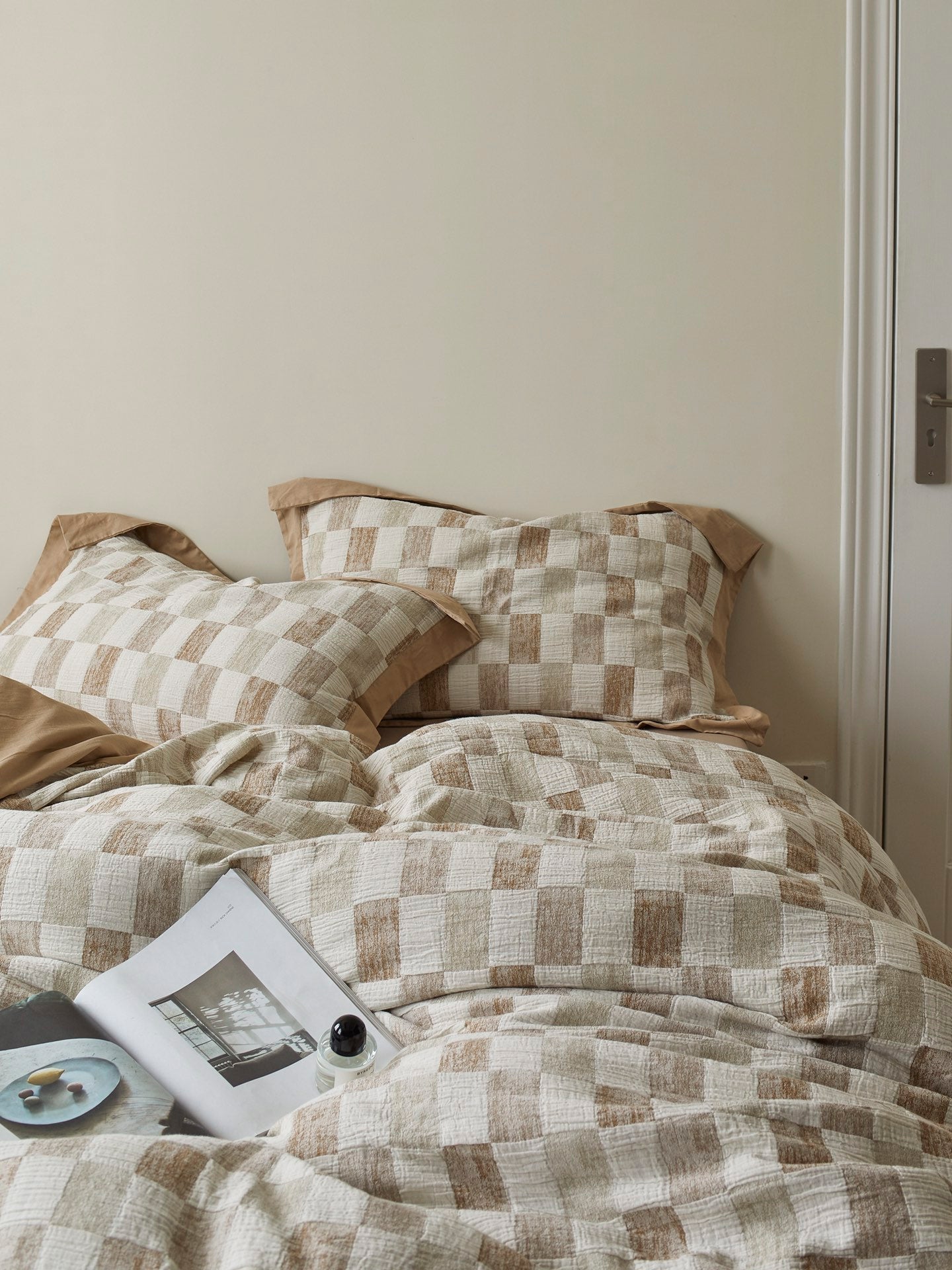 Stone Loft Check Cotton Jacquard Duvet Cover original reference image 2