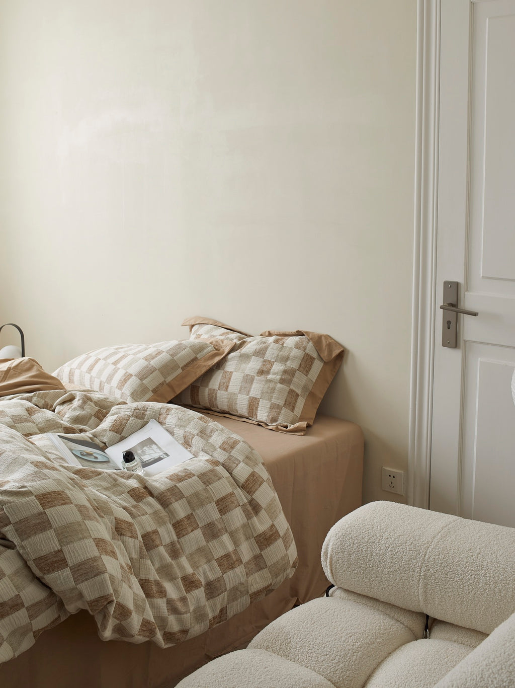 Stone Loft Check Cotton Jacquard Duvet Cover original reference image 3