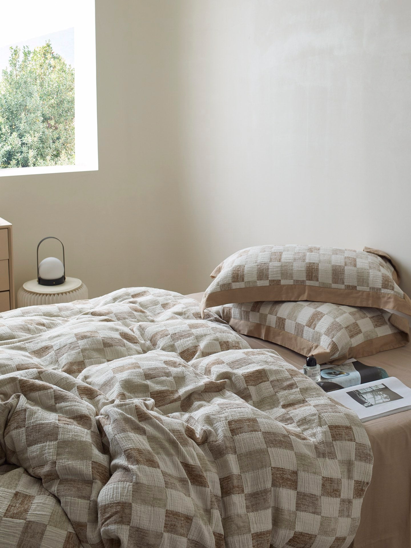 Stone Loft Check Cotton Jacquard Duvet Cover original reference image 5