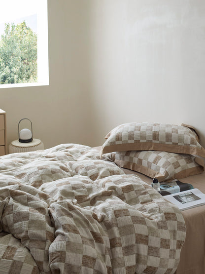 Stone Loft Check Cotton Jacquard Duvet Cover original reference image 5