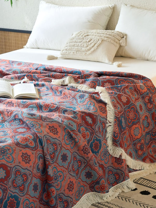 Veranda Floral Cotton Tassel Throw Blanket original reference image 1