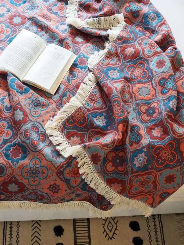 Veranda Floral Cotton Tassel Throw Blanket original reference image 2