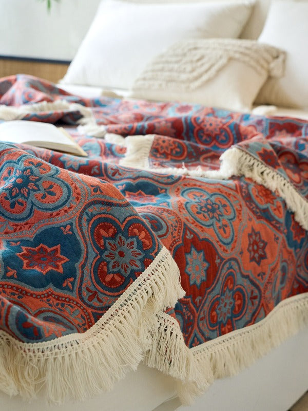 Veranda Floral Cotton Tassel Throw Blanket original reference image 3