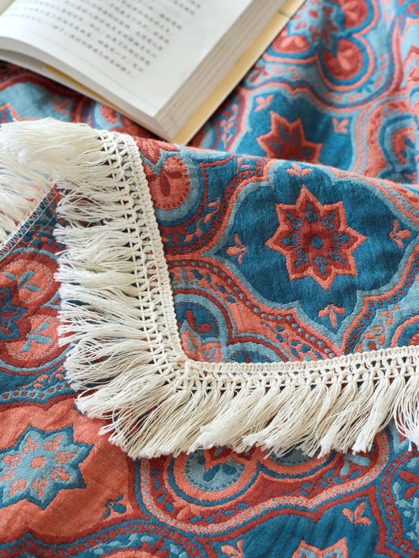 Veranda Floral Cotton Tassel Throw Blanket original reference image 4