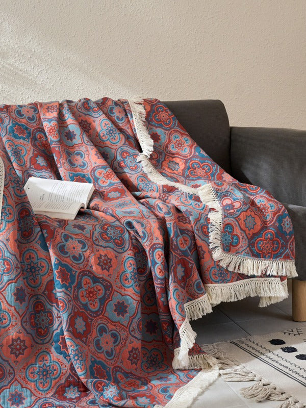 Veranda Floral Cotton Tassel Throw Blanket original reference image 6