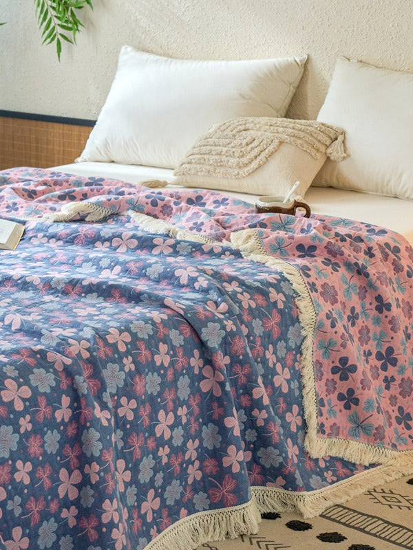 Veranda Floral Cotton Tassel Throw Blanket original reference image 7