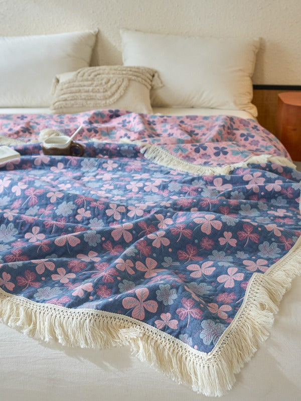 Veranda Floral Cotton Tassel Throw Blanket original reference image 8