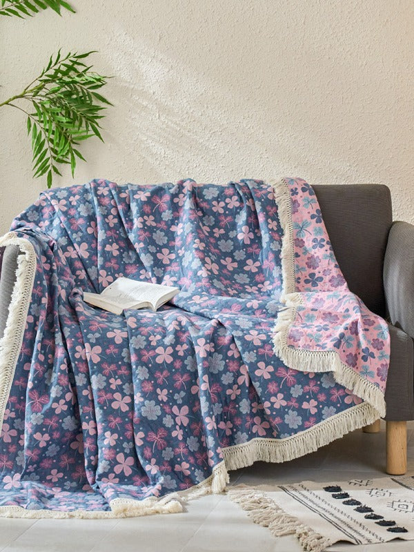 Veranda Floral Cotton Tassel Throw Blanket original reference image 10