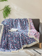 Veranda Floral Cotton Tassel Throw Blanket original reference image 10