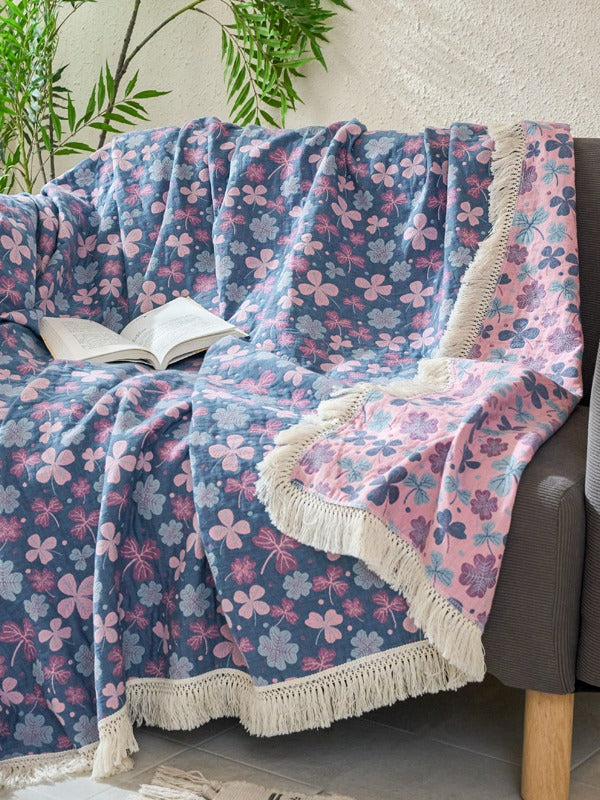Veranda Floral Cotton Tassel Throw Blanket original reference image 11