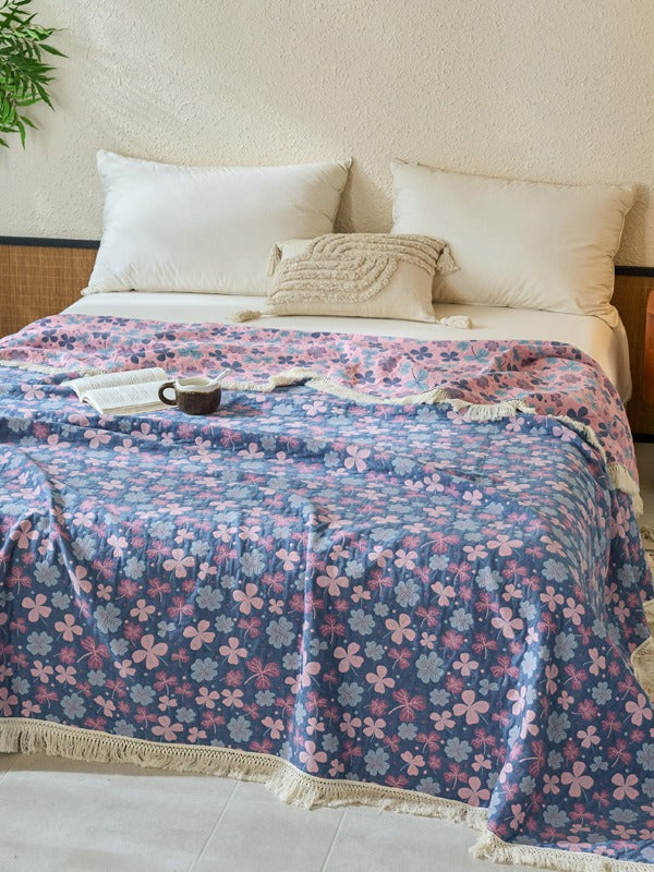 Veranda Floral Cotton Tassel Throw Blanket original reference image 12